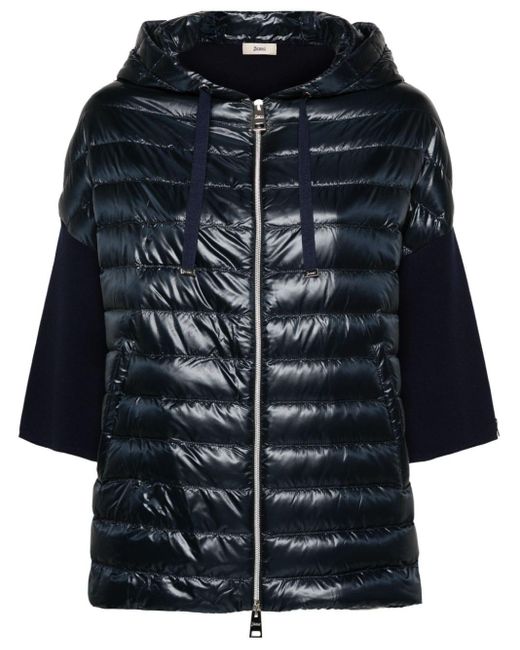 Herno Black Knitted-panels Hooded Puffer Jacket