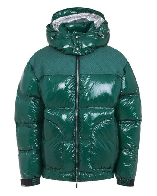Casablanca Green High-Shine Patterned-Panel Puffer Jacket for men