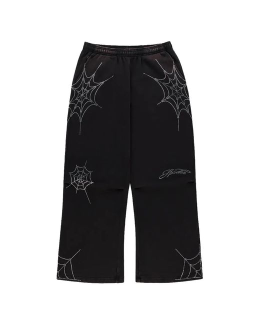 Sp5der Black Rhinestone-Embellished Spider-Web Track Pants for men