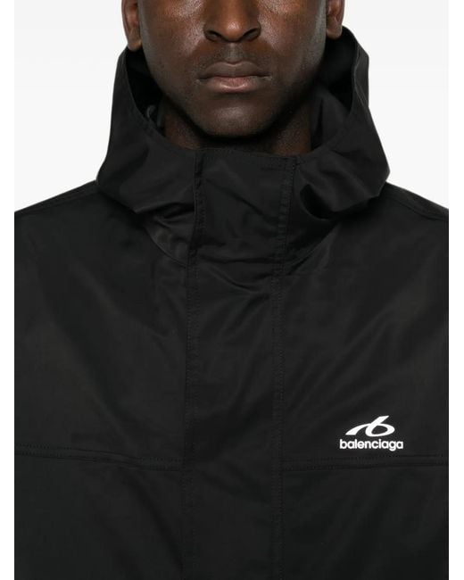 Balenciaga Black Hooded Logo-Print Jacket for men