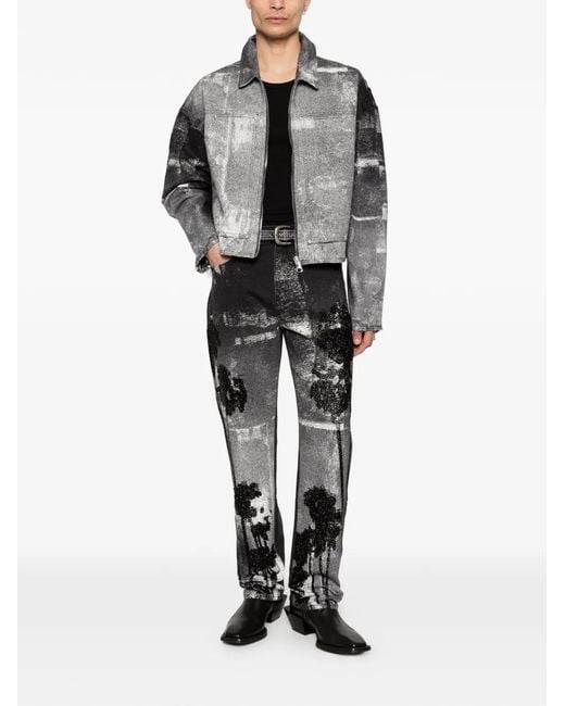 Purple Brand Gray Carpenter Palms Patterned Zip Jacket for men