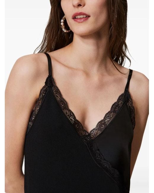 Twinset Black Lace-Trimmed Slip Dress