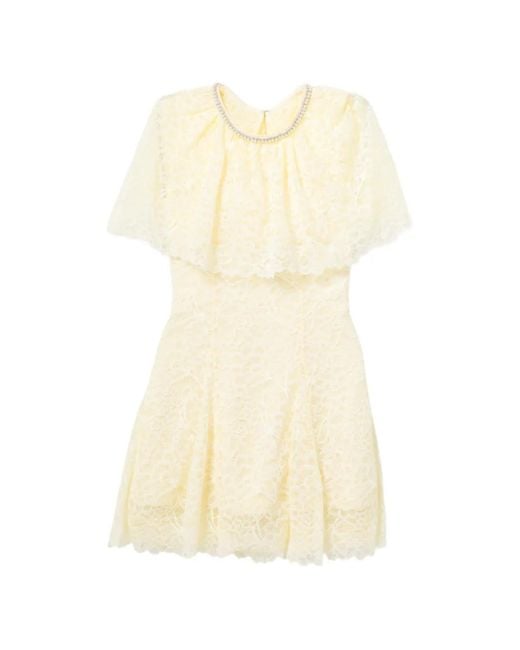 Self-Portrait Natural Crystal-Embellished Lace Mini Dress