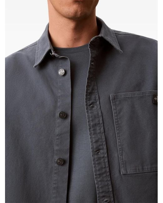 Calvin Klein Blue Logo-Patch Button-Up Jacket for men