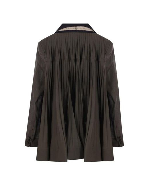 Sacai Black Double-Breasted Pleated Jacket