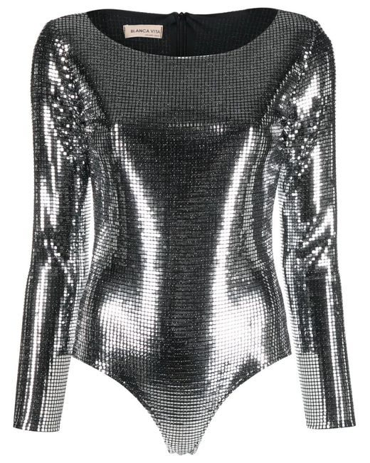 Blanca Vita Black Bromelia Sequin Bodysuit