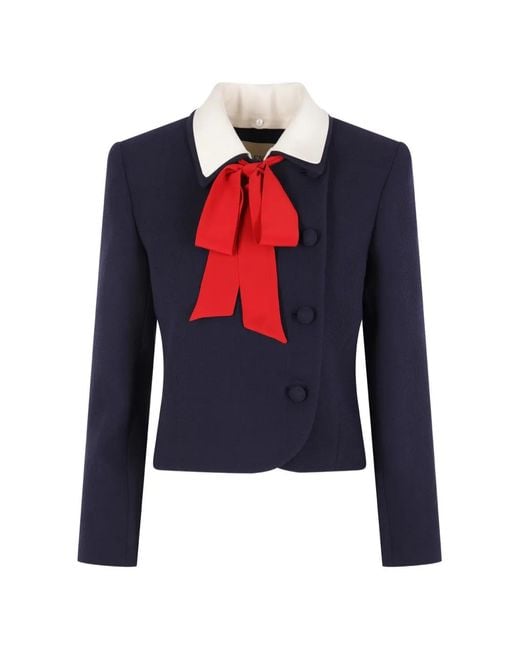 Valentino Garavani Blue Bow-Detail Wool Jacket