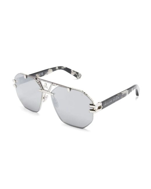 Philipp Plein Gray Pilot-Frame Sunglasses