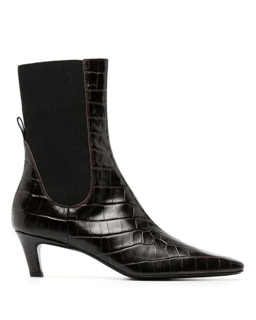 Totême  Black 50Mm Croco-Embossed Chelsea Boots