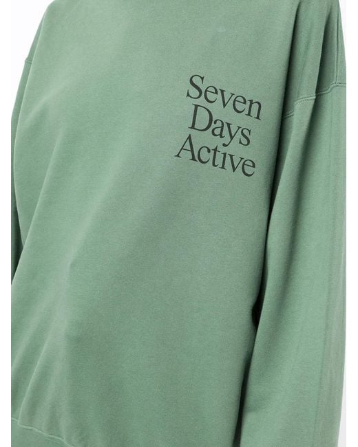 7 DAYS ACTIVE Green Logo-Print Crew Neck Sweatshirt