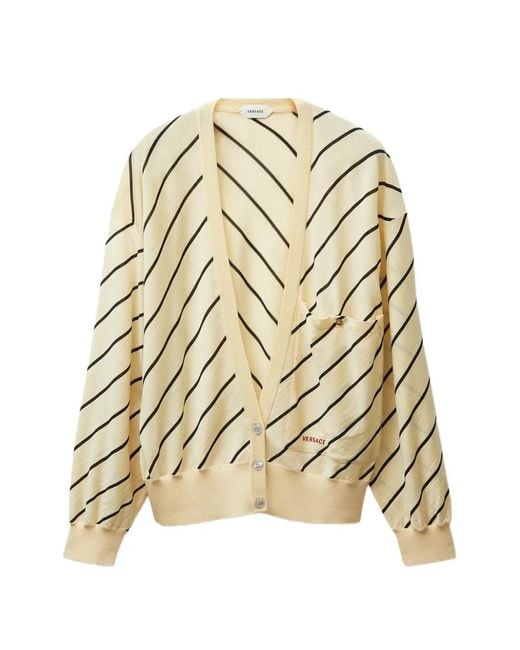 Versace White Diagonal-Stripe Cardigan