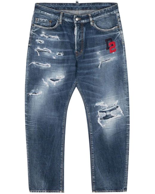 DSquared² Blue Bro Ripped Cropped Jeans for men