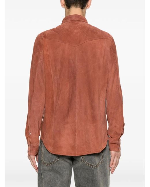 Eleventy Orange Suede Flap-Pocket Shirt for men