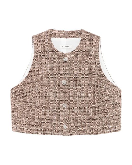 Sandro ツイード ボタン ノースリーブトップ Natural