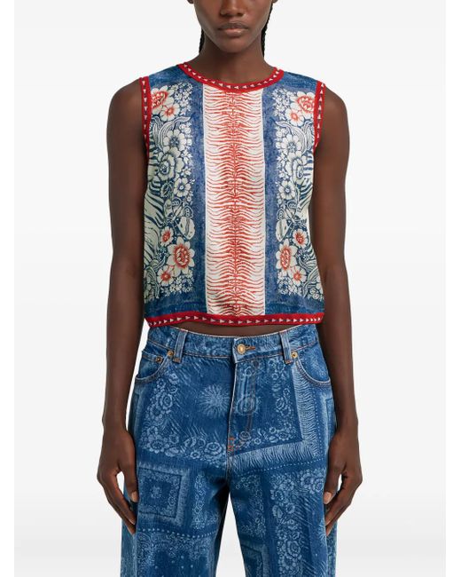 Roberto Cavalli Blue Print Sleeveless Top