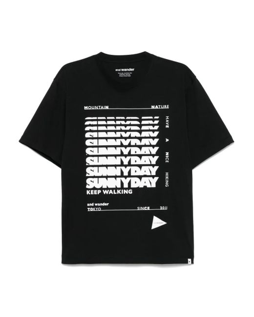 メンズ And Wander プリント Tシャツ Black