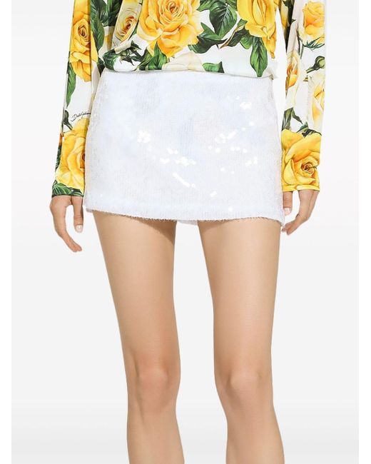 Dolce & Gabbana White Sequin-embellished Miniskirt