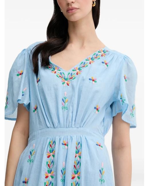 La Petite Francaise Blue Rachele Embroidered V-Neck Maxi Dress