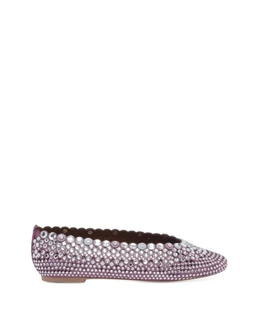 Kurt Geiger White Crystal-Embellished Scalloped Ballet Flats