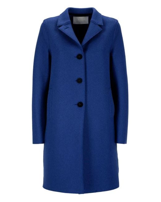 Harris Wharf London Blue Button-Fastening Wool Coat