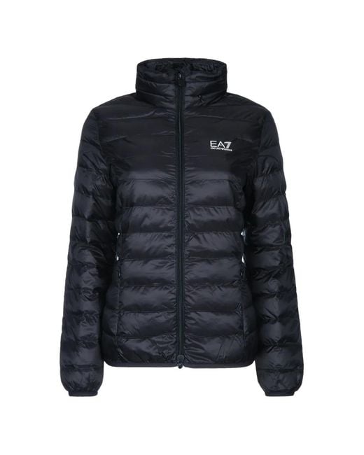 EA7 Blue Quilted Logo-Print Jacket