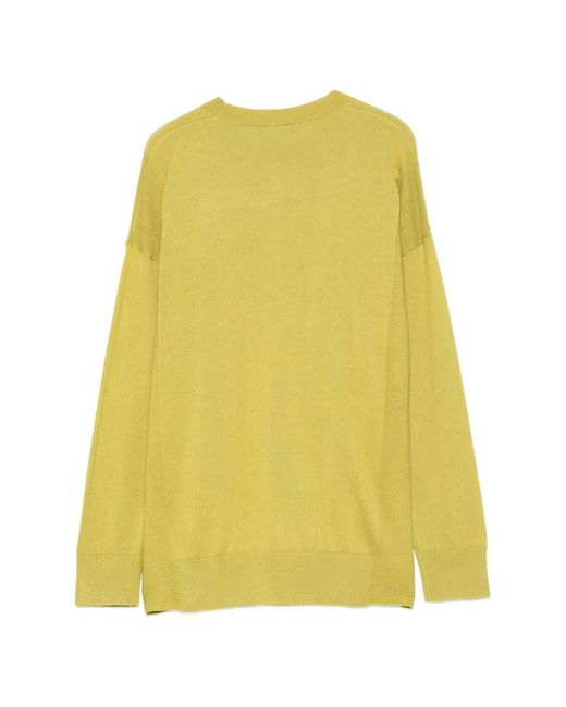 Alpha Studio Yellow Crew Neck Side-Slit Sweater