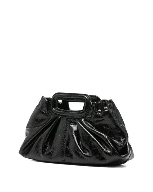 Maje Black Crackled Leather Milpli Mini Clutch