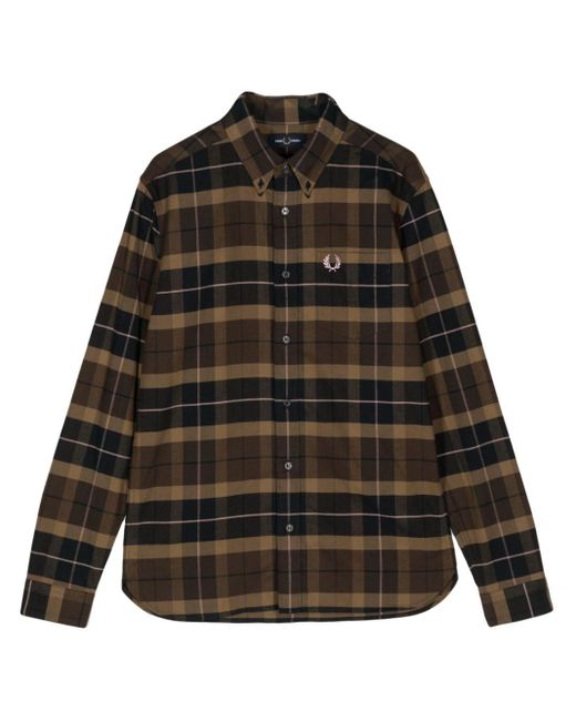 Fred Perry Black Embroidered-logo Check-print Shirt for men