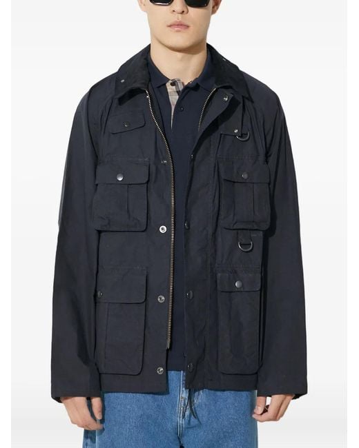 Barbour Blue Multiple-Pocket Corduroy-Collar Jacket for men