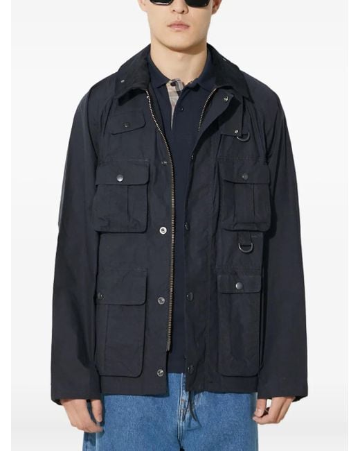 Barbour Blue Multiple-Pocket Corduroy-Collar Jacket for men