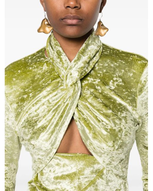 Nanushka Green Iride Twist-Detailing Velvet Top