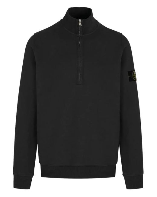 Stone Island Sweater Met Patch En Halve Rits in het Black