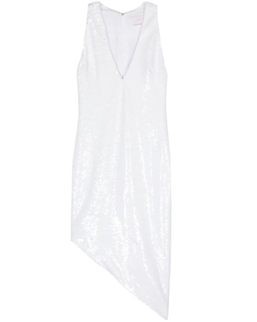 Genny White Sequin-embellished Asymmetric Midi Dress