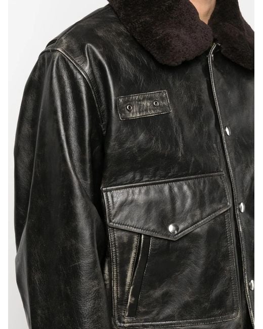DIESEL Black Leather Press-Stud Fastening Jacket for men