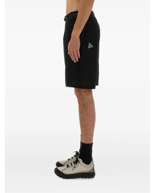 And Wander Black Belted Mesh-Panel Shorts for men