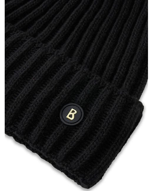 Bogner Black Pompom Ribbed Beanie Hat