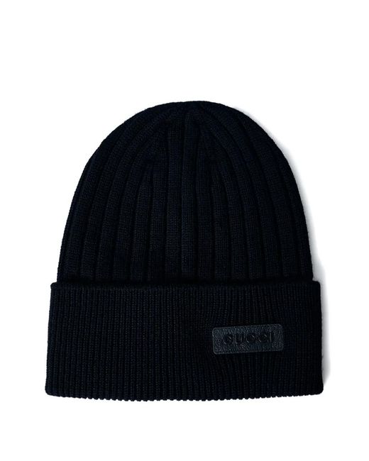 Gucci Black Logo-Patch Wool Beanie for men