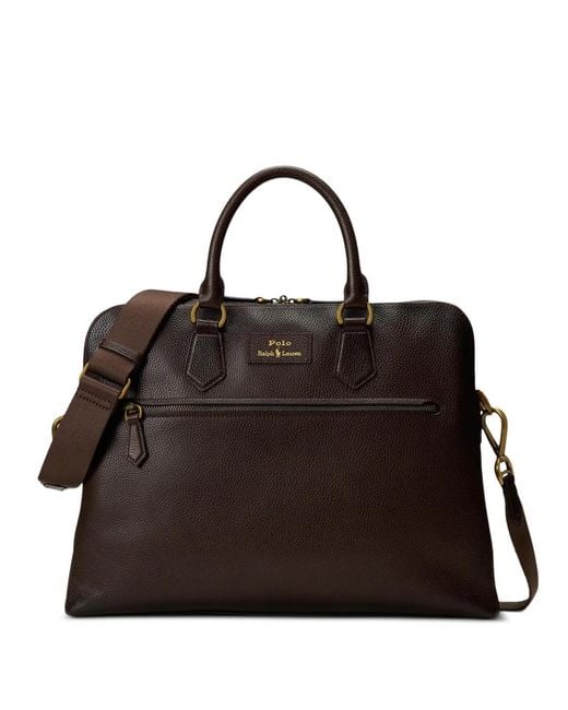 Polo Ralph Lauren Black Pebble-Leather Detachable-Strap Briefcase for men