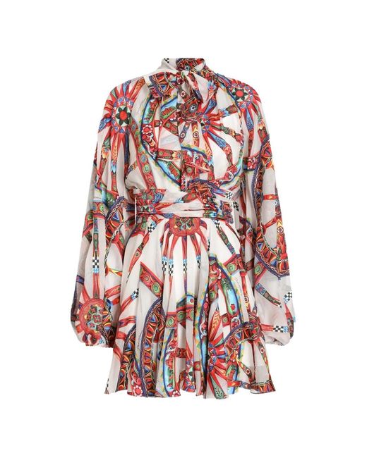 Dolce & Gabbana White Carretto-Print Devoré Twill Dress