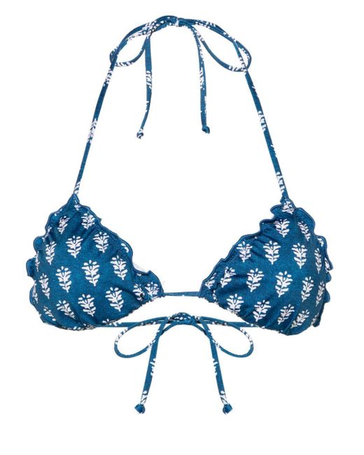 Mc2 Saint Barth Blue Sagittarius Floral-print Bikini Top