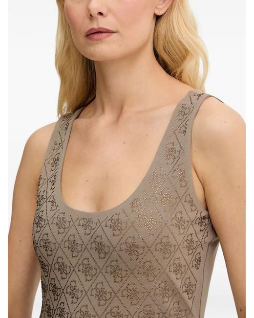 Guess Blue Rhinestone-Logo Scoop-Neck Tank Top