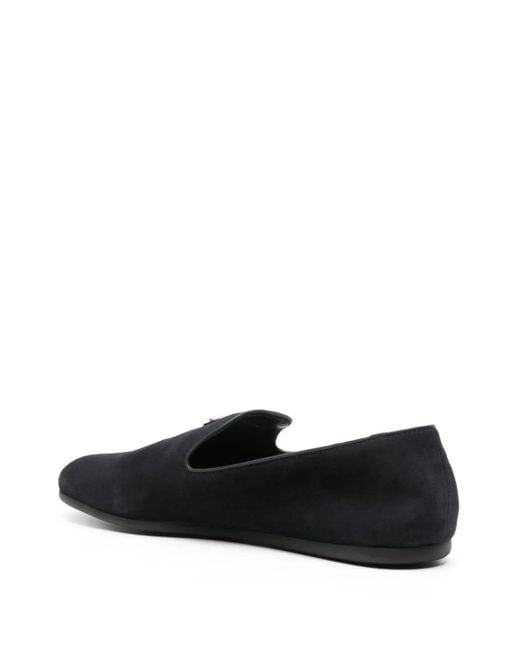 Prada Blue Triangle-Logo Suede Loafers for men