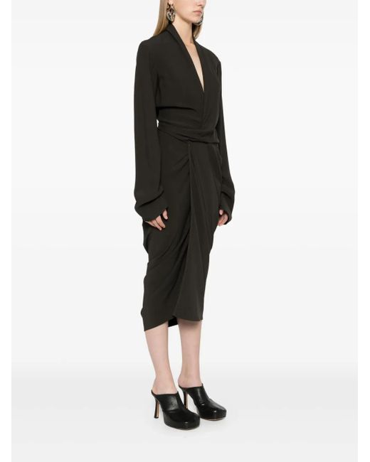 Rick Owens Black Tie-Fastening Crepe Wrap Dress