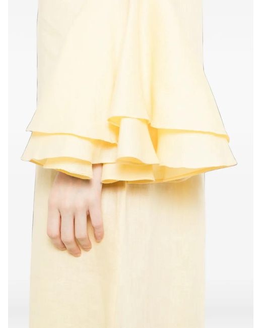 Bambah White Linen Ruffled Dress