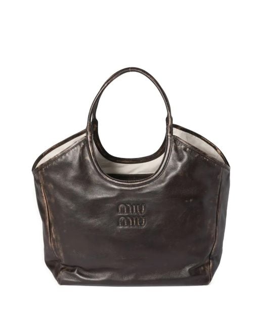 Miu Miu Black Ivy Leather Logo Tote Bag