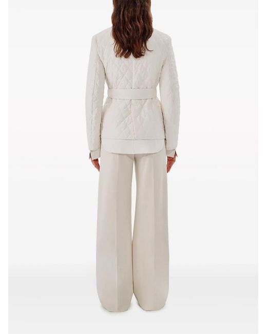Another Tomorrow White Diamond-Quilted Belted Puffer Jacket