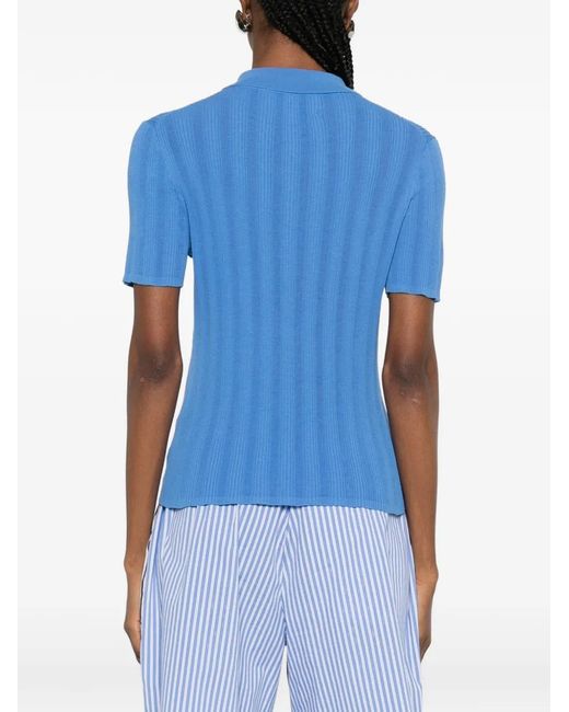 Bompard Blue Polo À Design Côtelé
