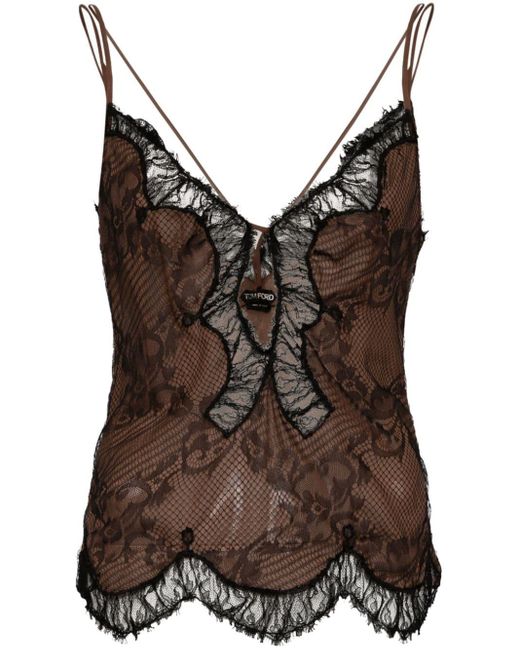 Tom Ford Brown Chantilly-lace Slip Top