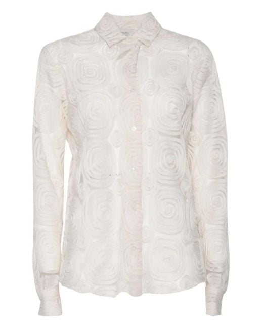 Mazzarelli White Rose-Pattern Shirt
