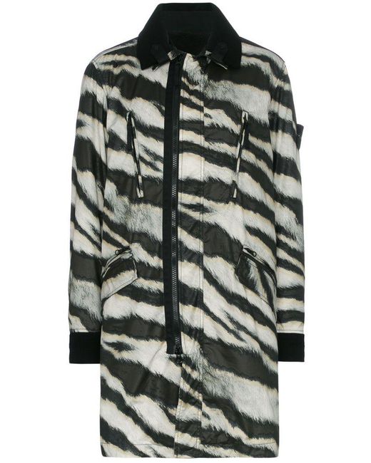 Stone Island Black Logo Detail Zebra Print Reversible Wool Blend Jacket for men